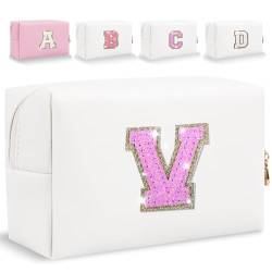 HENGNI Make-up-Tasche mit Glitzer-Anfangsbuchstaben, kleine personalisierte Pailletten-Buchstaben, PU-Leder, Kosmetiktasche, tragbar, wasserdicht, Make-up-Reißverschlusstasche, glänzende Handtasche, von HENGNI