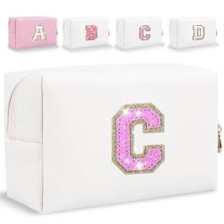 Make-up-Tasche mit Glitzer-Anfangsbuchstaben, kleine personalisierte Pailletten-Buchstaben, PU-Leder, Kosmetiktasche, tragbar, wasserdicht, Make-up-Reißverschlusstasche, glänzende Handtasche, von HENGNI