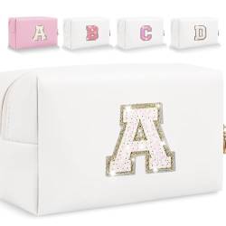 Make-up-Tasche mit Glitzer-Anfangsbuchstaben, kleine personalisierte Pailletten-Buchstaben, PU-Leder, Kosmetiktasche, tragbar, wasserdicht, Make-up-Reißverschlusstasche, glänzende Handtasche, von HENGNI