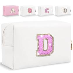 Make-up-Tasche mit Glitzer-Anfangsbuchstaben, kleine personalisierte Pailletten-Buchstaben, PU-Leder, Kosmetiktasche, tragbar, wasserdicht, Make-up-Reißverschlusstasche, glänzende Handtasche, von HENGNI