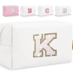 Make-up-Tasche mit Glitzer-Anfangsbuchstaben, kleine personalisierte Pailletten-Buchstaben, PU-Leder, Kosmetiktasche, tragbar, wasserdicht, Make-up-Reißverschlusstasche, glänzende Handtasche, von HENGNI