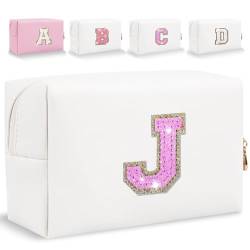 Make-up-Tasche mit Glitzer-Anfangsbuchstaben, kleine personalisierte Pailletten-Buchstaben, PU-Leder, Kosmetiktasche, tragbar, wasserdicht, Make-up-Reißverschlusstasche, glänzende Handtasche, von HENGNI