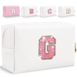 Make-up-Tasche mit Glitzer-Anfangsbuchstaben, kleine personalisierte Pailletten-Buchstaben, PU-Leder, Kosmetiktasche, tragbar, wasserdicht, Make-up-Reißverschlusstasche, glänzende Handtasche, von HENGNI