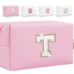 Make-up-Tasche mit Glitzer-Initialbuchstaben, kleine personalisierte Pailletten-Buchstaben, PU-Leder, Kosmetiktasche, tragbar, wasserdicht, Make-up-Reißverschlusstasche, glänzend, Handtasche, von HENGNI