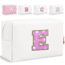 Make-up-Tasche mit Glitzer-Initialbuchstaben, kleine personalisierte Pailletten-Buchstaben, PU-Leder, Kosmetiktasche, tragbar, wasserdicht, Make-up-Reißverschlusstasche, glänzend, Handtasche, von HENGNI