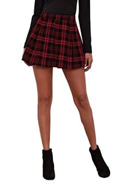 Damen Frühling Sommer Casual Fashion Stitching Plaid Faltenrock Taille Rock (Color : Rot, Size : M) von HENGNICE