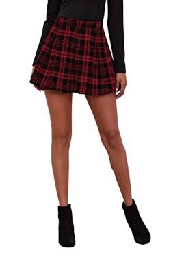 Damen Frühling Sommer Casual Fashion Stitching Plaid Faltenrock Taille Rock (Color : Rot, Size : S) von HENGNICE