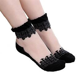 HENGSONG 1 Paar Frauen Spitze Söckchen Ultradünne Transparent Elastic Socken (Schwarz) von HENGSONG