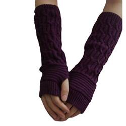 HENGSONG Damen Mädche Winter Fingerlose Armstulpen Stricken Pulswärmer Lange Elastische Halbfinger Handschuhe Fingerlose Handwärmer Sporthandschuhe (lila) von HENGSONG