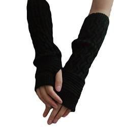 HENGSONG Damen Mädche Winter Fingerlose Armstulpen Stricken Pulswärmer Lange Elastische Halbfinger Handschuhe Fingerlose Handwärmer Sporthandschuhe (schwarz) von HENGSONG