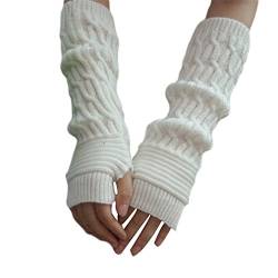 HENGSONG Damen Mädche Winter Fingerlose Armstulpen Stricken Pulswärmer Lange Elastische Halbfinger Handschuhe Fingerlose Handwärmer Sporthandschuhe (weiß) von HENGSONG