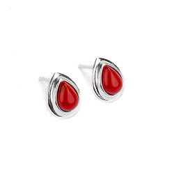 925 Sterling Silber und Natürlicher Edelstein Ohrstecker Tropfen Ohrringe Essential Einfache Minimale Ohrringe Natürliche Edelstein Ohrringe Brautjungfer Schmuck Geburtsstein Geschenk, Koralle, von HENRYKA