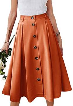 HERBATOMIA Midi Plissee Casual Ausgestellte Lange Orange Röcke mit Tasche für Frauen, Orange/Abendrot im Zickzackmuster (Sunset Chevron) von HERBATOMIA