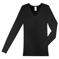 HERMKO 13680 Damen Langarm Unterhemd mit V-Ausschnitt, Farbe:schwarz, Größe:32/34 (XS) von HERMKO