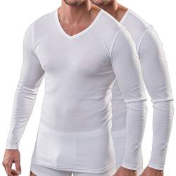 HERMKO 164680 2er Pack Herren Langarm Shirt mit V-Ausschnitt aus Baumwolle/Modal, Größe:D 12 = EU 6XL, Farbe:weiß von HERMKO
