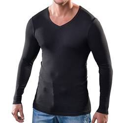 HERMKO 164680 Herren Langarm Shirt mit V-Ausschnitt aus Baumwolle/Modal, Größe:D 9 = EU 3XL, Farbe:schwarz von HERMKO