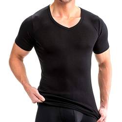 HERMKO 16488 2er Pack Herren Kurzarm Business Unterhemd mit V-Ausschnitt Shirt aus Baumwolle/Modal, Größe:D 4 = EU S, Farbe:schwarz von HERMKO