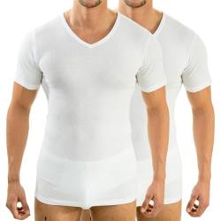 HERMKO 16488 2er Pack Herren Kurzarm Business Unterhemd mit V-Ausschnitt Shirt aus Baumwolle/Modal, Größe:D 4 = EU S, Farbe:weiß von HERMKO