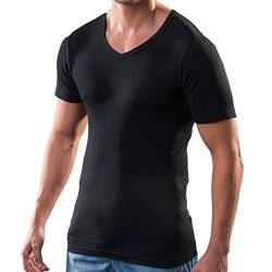 HERMKO 16488 Herren Kurzarm Business Unterhemd mit V-Ausschnitt aus Baumwolle/Modal, Größe:D 5 = EU M, Farbe:schwarz von HERMKO