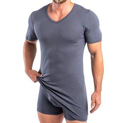 HERMKO 164887 2er Pack Extralanges Herren Shirt mit V-Ausschnitt aus Baumwolle/Modal (+10 cm) Unterhemd, Größe:D 10 = EU 4XL, Farbe:Graphit von HERMKO