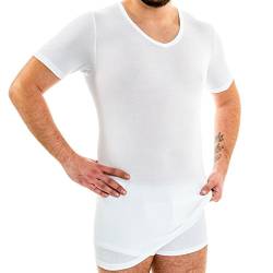 HERMKO 164887 Extralanges Herren Hemd mit V-Ausschnitt aus Baumwolle/Modal (+10 cm) Unterhemd, Shirt, Größe:D 7 = EU XL, Farbe:weiß von HERMKO