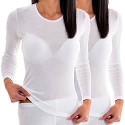HERMKO 17830 2 Stück Damen Langarm Unterhemd, Shirt aus Baumwolle/Modal, Farbe:weiß, Größe:36/38 (S) von HERMKO