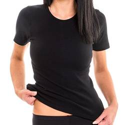 HERMKO 1800 3er Pack Damen Kurzarm Unterhemd aus 100% Bio-Baumwolle, Farbe:schwarz, Größe:36/38 (S) von HERMKO