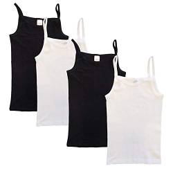 HERMKO 2460 4er Pack Mädchen Träger Top, Unterhemd aus Bio-Baumwolle, Farbe:weiß/schwarz, Größe:104 von HERMKO