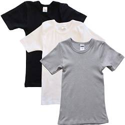 HERMKO 2810 3er Pack Kinder Kurzarm Unterhemd für Mädchen + Jungen aus Bio-Baumwolle, Farbe:Mix w/s/g, Größe:116 von HERMKO