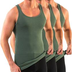 HERMKO 3007 3er Pack extralanges Herren Unterhemd (+10 cm) Tank Top aus 100% Bio-Baumwolle, Größe:D 4 = EU S, Farbe:Olive von HERMKO