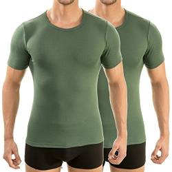 HERMKO 3840 2er Pack Herren Kurzarm Shirt (Weitere Farben), 100% Bio-Baumwolle, Größe:D 5 = EU M, Farbe:Olive von HERMKO