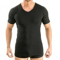 HERMKO 4880 Herren Kurzarm Shirt mit V-Ausschnitt, Business Unterhemd aus 100% Bio-Baumwolle, Größe:D 4 = EU S, Farbe:schwarz von HERMKO