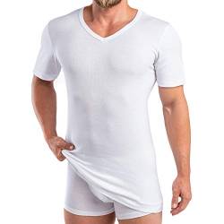 HERMKO 488710 Extralanges Herren Kurzarm Shirt +6 cm V-Neck mit Bund als Abschluss aus 100% Bio-Baumwolle, Größe:D 5 = EU M, Farbe:weiß von HERMKO