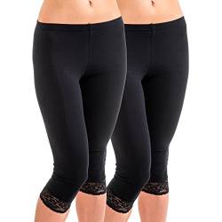 HERMKO 5722 2er Pack Damen 3/4-Leggings mit Spitze, Farbe:schwarz, Größe:36/38 (S) von HERMKO