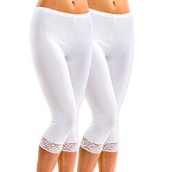 HERMKO 5722 2er Pack Damen 3/4-Leggings mit Spitze, Farbe:weiß, Größe:36/38 (S) von HERMKO