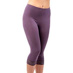 HERMKO 5722 Damen Capri-Leggings mit Spitze, Farbe:Pflaume, Größe:36/38 (S) von HERMKO