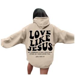 Jesus Loves You Hoodie Shirt Damen Sweatshirt Oversized Kapuzenpullover Langarm Hoodies Langarm Kleidung Tops Basic Shirt Sport Pullover Freizeit Pulli Einfarbig (N1-Beige, S) von HERSIL