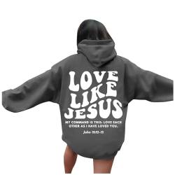 Jesus Loves You Hoodie Shirt Damen Sweatshirt Oversized Kapuzenpullover Langarm Hoodies Langarm Kleidung Tops Basic Shirt Sport Pullover Freizeit Pulli Einfarbig (N1-Dark Gray, M) von HERSIL
