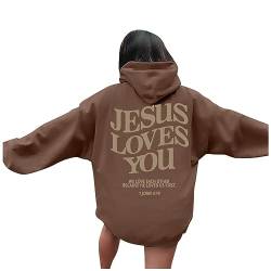 Jesus Loves You Hoodie Shirt Damen Sweatshirt Oversized Kapuzenpullover Langarm Hoodies Langarm Kleidung Tops Basic Shirt Sport Pullover Freizeit Pulli Einfarbig von HERSIL