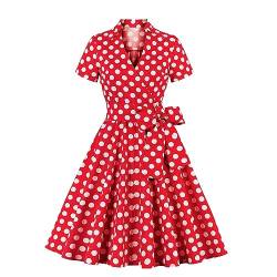 Rockabilly Kleider Damen V-Ausschnitt Punkte Gepunkte Swing Coctailkleid Hochzeit Festlich Knielang Kleid High Waist Abendkleid Vintage 50er Faltenrock von HERSIL