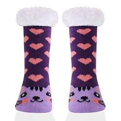 HERYEBING DOXILA Kinder Socken für Mädchen Jungen Lustige Socken Geschenke Bunte Weich Neuheit Kindersocken Lila Kätzchen Herzförmig 3-5 Jahre (S) von HERYEBING