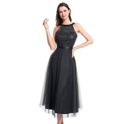 HERZLG LIFE Damen Kleider Abendkleid elegant für Hochzeit Sexy Neckholder Cocktailkleid Spitzenkleid Prom Party Festliches Brautjungfernkleider-L-Schwarz-lang von HERZLG LIFE