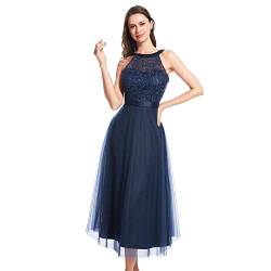 HERZLG LIFE Damen Kleider Abendkleid elegant für Hochzeit Sexy Neckholder Cocktailkleid Spitzenkleid Prom Party Festliches Brautjungfernkleider-M-Navyblau-lang von HERZLG LIFE