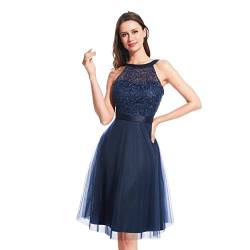 HERZLG LIFE Damen Kleider Abendkleid elegant für Hochzeit Sexy Neckholder Cocktailkleid Spitzenkleid Prom Party Festliches Brautjungfernkleider-Navyblau-L von HERZLG LIFE