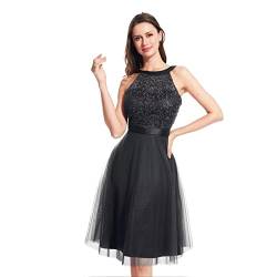 HERZLG LIFE Damen Kleider Abendkleid elegant für Hochzeit Sexy Neckholder Cocktailkleid Spitzenkleid Prom Party Festliches Brautjungfernkleider-Schwarz-L von HERZLG LIFE