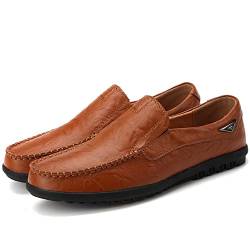 HESBITEUL Slipper Herren Mokassins Leder Weich Slip On Loafer mit Gummisohle Schuhe für Herren von HESBITEUL