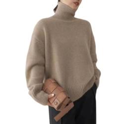 Damen Solid Rollkragen Kaschmir Strickpullover Winter Pullover Kaschmir Rollkragenpullover Casual Warm Elegant Rollkragenpullover, camel, XL(57.5-62.5) von HESYSUAN