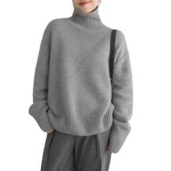 Damen Solid Rollkragen Kaschmir Strickpullover Winter Pullover Kaschmir Rollkragenpullover Casual Warm Elegant Rollkragenpullover, grau, XL(57.5-62.5) von HESYSUAN