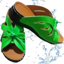 Einfarbige Plateau-Sandalen für Damen, Schleifen-Detail, weiche Sohle, Schnürung, Keilabsatz, Peep-Toe, Slides, grün, 35. von HESYSUAN
