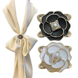 Eleganter Damen-Schal-Ring-Clip, Blumenmuster, Kamelien-Schal, Seide, Schals, Windbreaker-Knöpfe, groß, 2 Stück, 1,5 mm, Aluminium von HESYSUAN